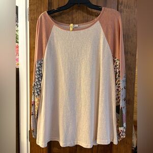 Easel Cream and Multicolor Patchwork Long Sleeve Top